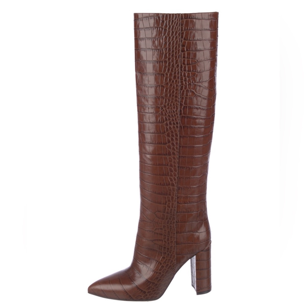 Paris Texas Block Heel Boot Chocolate Brown Croc Leather